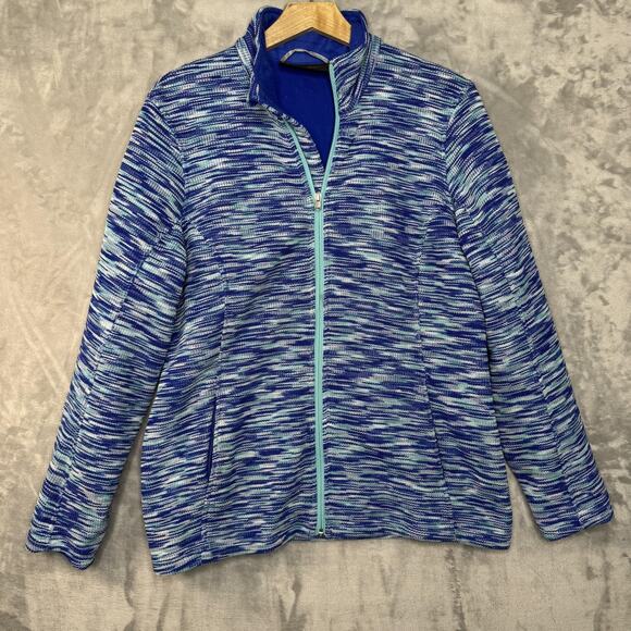 Spyder Jacket Womens XL Blue Aqua Full Zip Sweater Fleece Stand Collar Space Dye - Picture 1 of 12